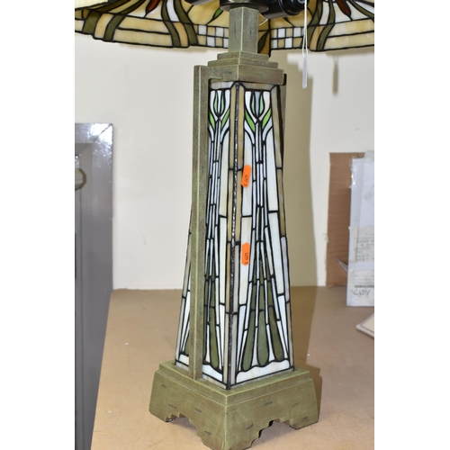 420 - A MODERN TIFFANY STYLE LAMP, produced for Kind Light Manufactory in 2005, twin bulbs to the top with... 