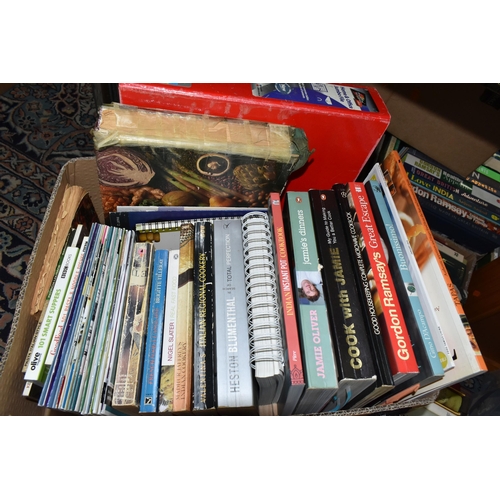 441 - SIX BOXES OF BOOKS, over sixty books, subjects include gardening, cookery, birds and dictionaries, e... 