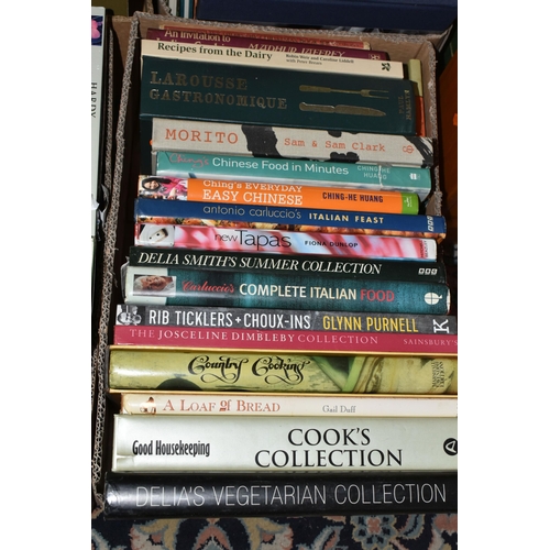 441 - SIX BOXES OF BOOKS, over sixty books, subjects include gardening, cookery, birds and dictionaries, e... 