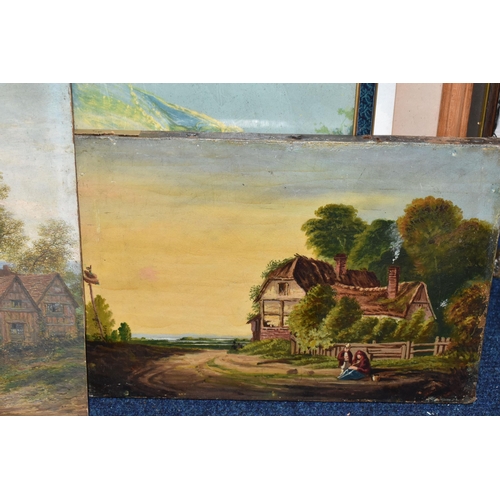 444 - A SMALL QUANTITY OF PAINTINGS AND PRINTS ETC, to include an unframed late 19th century unsigned land... 