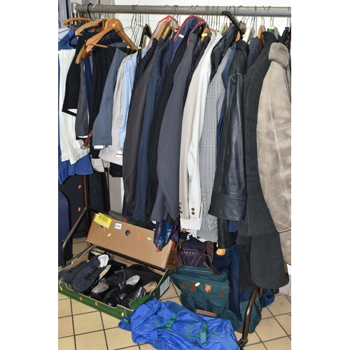 449 - A QUANTITY OF MENS CLOTHING AND ACCESSORIES, to include coats, jackets and trousers etc, to include ... 