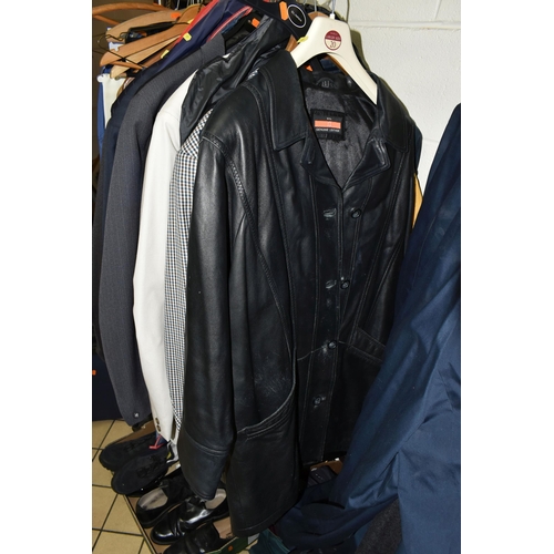 449 - A QUANTITY OF MENS CLOTHING AND ACCESSORIES, to include coats, jackets and trousers etc, to include ... 