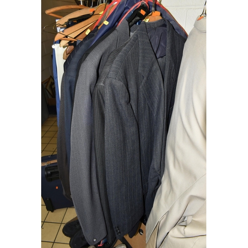 449 - A QUANTITY OF MENS CLOTHING AND ACCESSORIES, to include coats, jackets and trousers etc, to include ... 