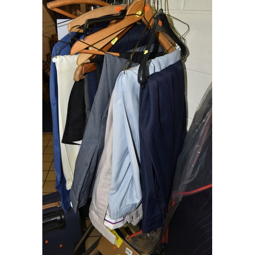 449 - A QUANTITY OF MENS CLOTHING AND ACCESSORIES, to include coats, jackets and trousers etc, to include ... 