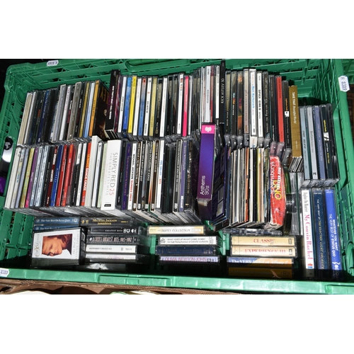 453 - THREE BOXES AND LOOSE TV-RADIO-CASSETTE RECORDER, CDS, VHS TAPES AND SUNDRY ITEMS, to include a 1980... 