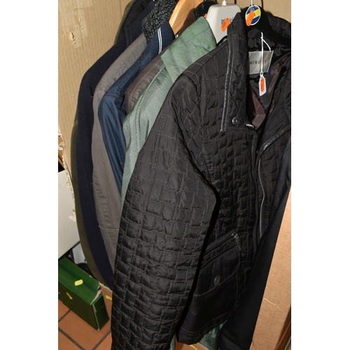 456 - A COLLECTION OF MEN'S AND LADIES' CLOTHING AND ACCESORIES, to include eight jackets, a pair of men's... 