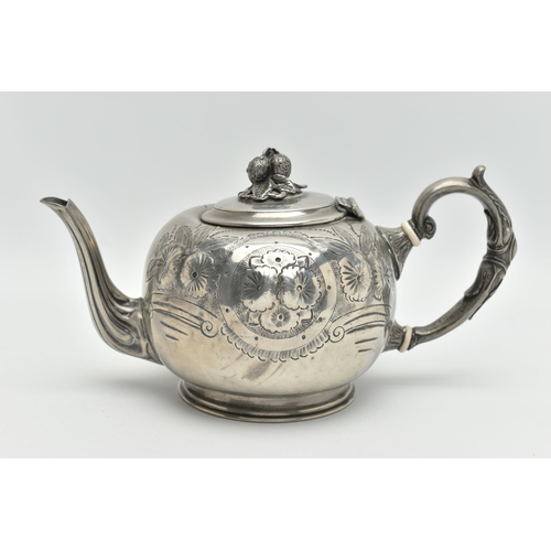 1078A - A  19TH CENTURY SILVER-PLATED TEAPOT, impressed 462 on the base, unknown maker, hand chased foliate ... 