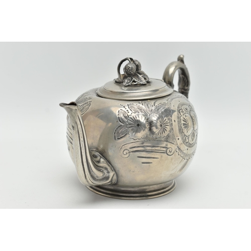 1078A - A  19TH CENTURY SILVER-PLATED TEAPOT, impressed 462 on the base, unknown maker, hand chased foliate ... 