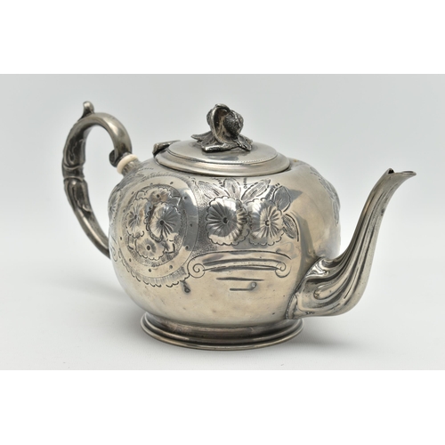 1078A - A  19TH CENTURY SILVER-PLATED TEAPOT, impressed 462 on the base, unknown maker, hand chased foliate ... 