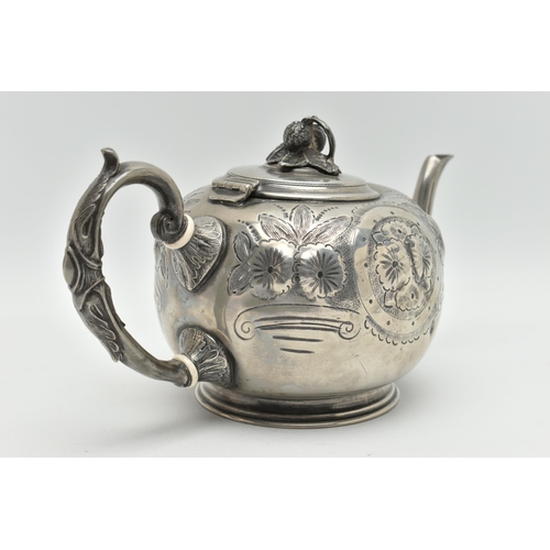 1078A - A  19TH CENTURY SILVER-PLATED TEAPOT, impressed 462 on the base, unknown maker, hand chased foliate ... 