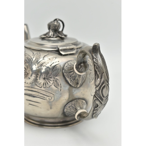 1078A - A  19TH CENTURY SILVER-PLATED TEAPOT, impressed 462 on the base, unknown maker, hand chased foliate ... 