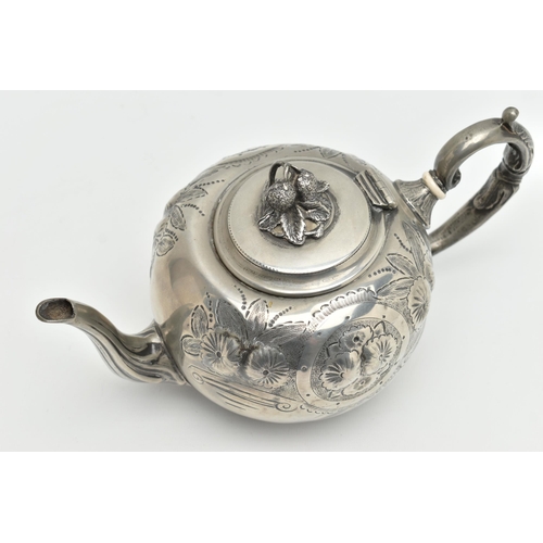 1078A - A  19TH CENTURY SILVER-PLATED TEAPOT, impressed 462 on the base, unknown maker, hand chased foliate ... 