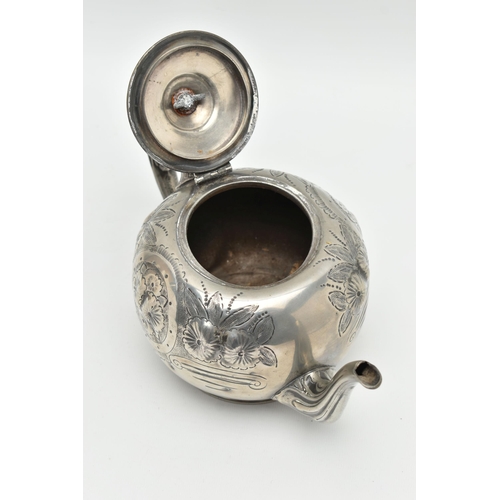 1078A - A  19TH CENTURY SILVER-PLATED TEAPOT, impressed 462 on the base, unknown maker, hand chased foliate ... 