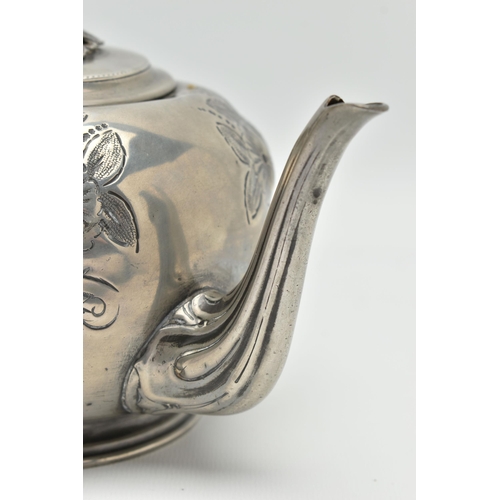 1078A - A  19TH CENTURY SILVER-PLATED TEAPOT, impressed 462 on the base, unknown maker, hand chased foliate ... 