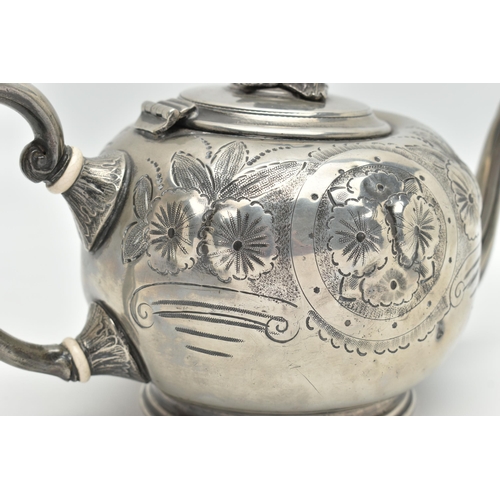 1078A - A  19TH CENTURY SILVER-PLATED TEAPOT, impressed 462 on the base, unknown maker, hand chased foliate ... 