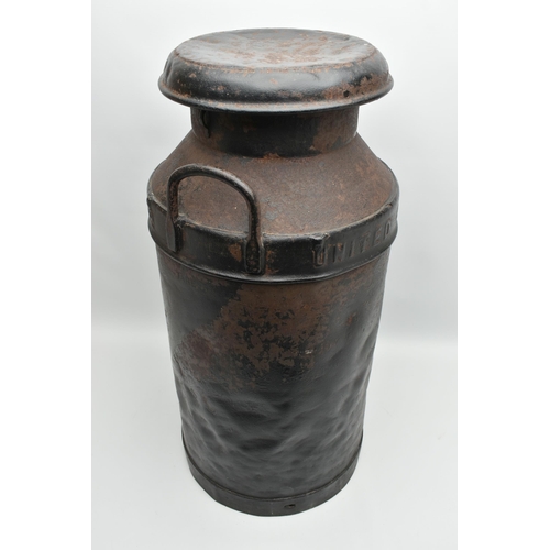 1079A - A BLACK PAINTED METAL 'UNITED DAIRIES WHOLESALE LTD' MILK CHURN, impressed marks to lid 6194 I - U.D... 