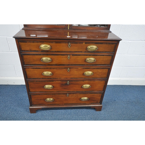 1249 - A GEORGIAN MAHOGANY SECRETAIRE BOOKCASE, the top with double astragal glazed doors, enclosing three ... 