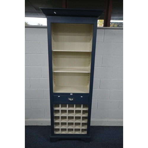 1251 - A NEPTUNE BLAKENEY BLUE BOOKCASE/WINE RACK, with a single drawer, on bracket feet, width 82cm x dept... 