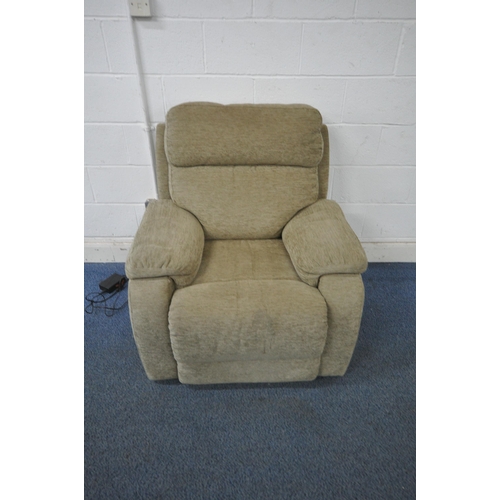 1319 - AN OATMEAL UPHOLSTERED ELECTRIC RECLINING ARMCHAIR, width 98cm x depth 95cm x height 96cm (condition... 