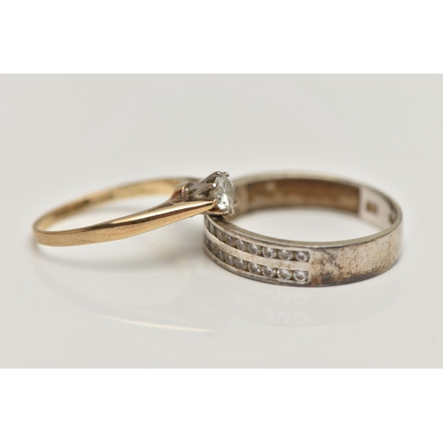 29 - TWO 9CT GOLD RINGS, the first a single stone diamond ring, set with a round brilliant cut diamond, e... 
