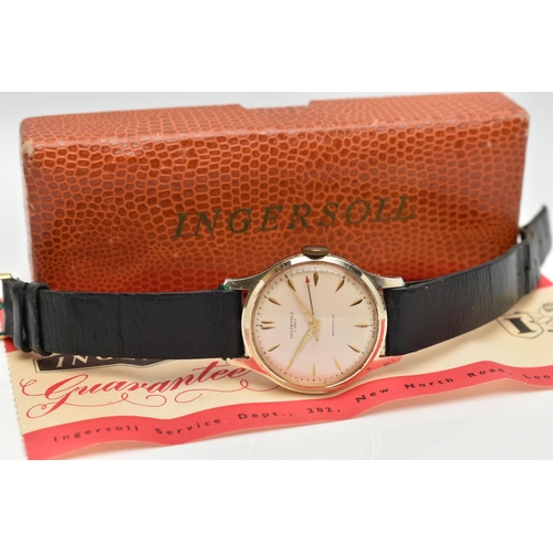 43 - A GENTS 'INGERSOLL' WRISTWATCH, manual wind, round dial signed 'Ingersoll 5 Jewels Shockproof', bato... 