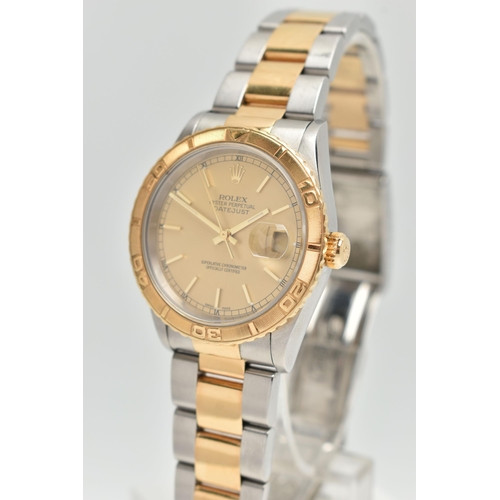 45 - A GENTS 'ROLEX OYSTER PERPETUAL DATE JUST' WRISTWATCH, round gold dial signed 'Rolex Oyster Perpetua... 