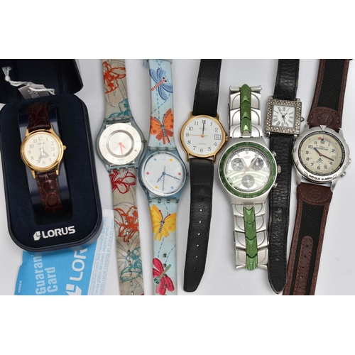 74 - A BAG OF ASSORTED WRISTWATCHES, to include two ladys 'Swatch' wristwatches, fitted with fabric strap... 