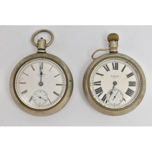 75 - TWO OPEN FACE 'ELGIN' POCKET WATCHES, both manual wind, round white dials with Roman numerals, each ... 