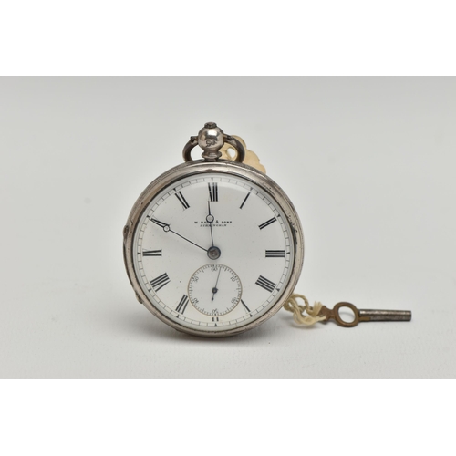 84 - A LATE VICTORIAN SILVER OPEN FACE POCKET WATCH, key wound, round white dial signed 'W.Davis & Sons B... 