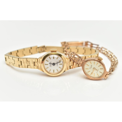 9 - TWO LADYS WRISTWATCHES, the first a 9ct gold Everite watch, with oval face and baton markers, 9ct ha... 