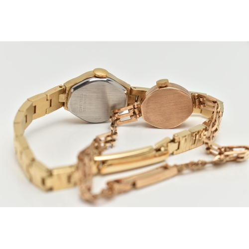 9 - TWO LADYS WRISTWATCHES, the first a 9ct gold Everite watch, with oval face and baton markers, 9ct ha... 