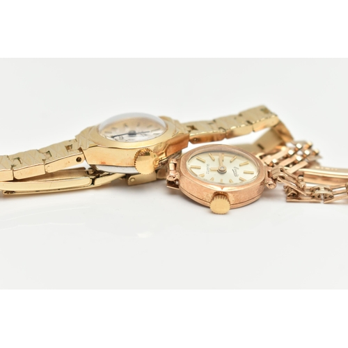 9 - TWO LADYS WRISTWATCHES, the first a 9ct gold Everite watch, with oval face and baton markers, 9ct ha... 