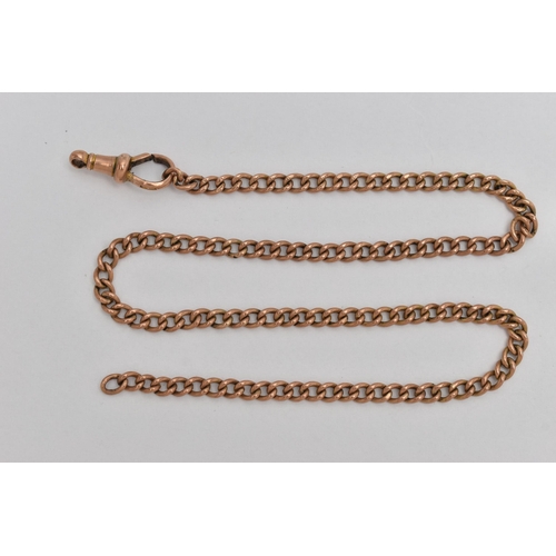 109 - AN EARLY 20TH CENTURY GOLD CURB CHAIN AND CLASP, an AF small curb chain and lobster clasp, partially... 
