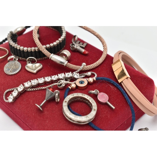 121 - A SELECTION OF JEWELLERY, to include a Fossil bracelet with magnetic steel clasp, some Links of Lond... 