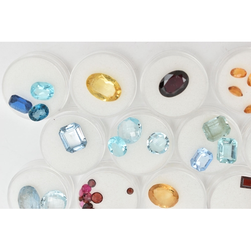 122 - A BOX OF ASSORTED GEMSTONES, a selection of various cut and coloured stones, stones to include garne... 