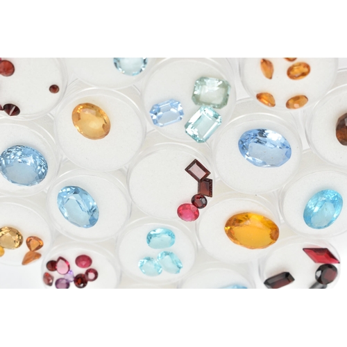 122 - A BOX OF ASSORTED GEMSTONES, a selection of various cut and coloured stones, stones to include garne... 