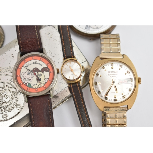 130 - AN ASSORTMENT OF WATCHES, to include an automatic 'Sekonda' gents wristwatch, a white metal open fac... 