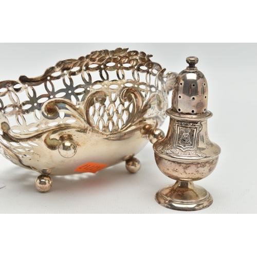 133 - TWO SILVER ITEMS, to include a silver bonbon dish with pierced detail, hallmarked 'Matthew John Jess... 