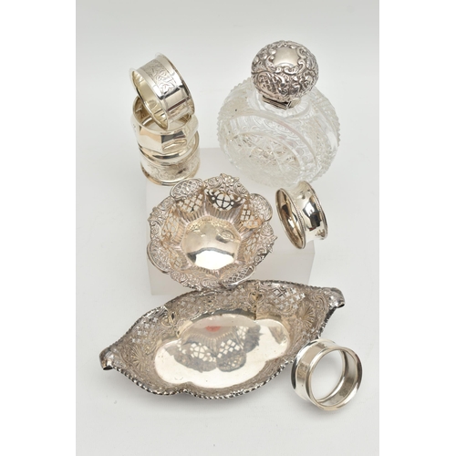 148 - ASSORTED SILVER ITEMS, to include an oval pierced bonbon dish, hallmarked 'James Dixon & Sons Ltd' S... 