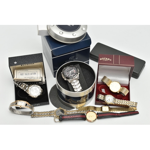166 - A BOX OF ASSORTED WRISTWATCHES, to include a boxed gents 'Accurist Chronograph Alarm WR 100' 460461,... 