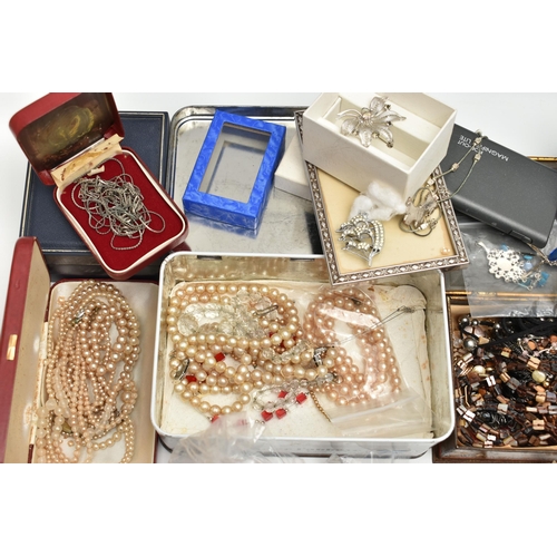 172 - A BOX OF ASSORTED ITEMS, to include a large selection of costume jewellery, a silver plated photo fr... 