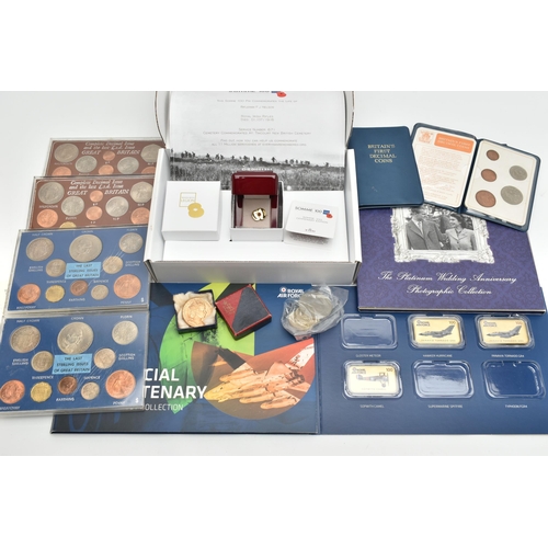 173 - A SELECTION OF COIN COLLECTIONS, COMMEMORATIVE COINS, RAF GOLD PLATED INGOTS, to include 'The Platin... 