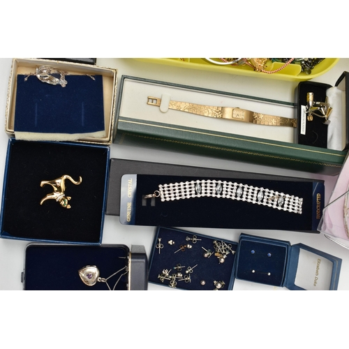 177 - A BOX OF ASSORTED ITEMS, to include a silver line bracelet set with orange cubic zirconia, hallmarke... 