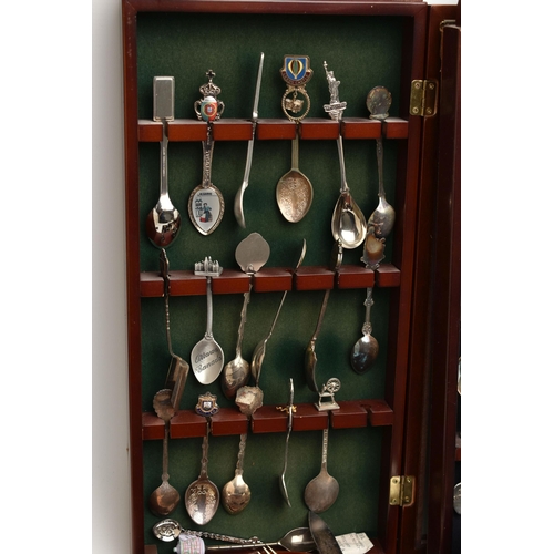 190 - A BOX OF WALL MOUNTED WOODEN TEASPOON DISPLAY CABINETS WITH COLLECTABLE TEASPOONS, eight displays in... 