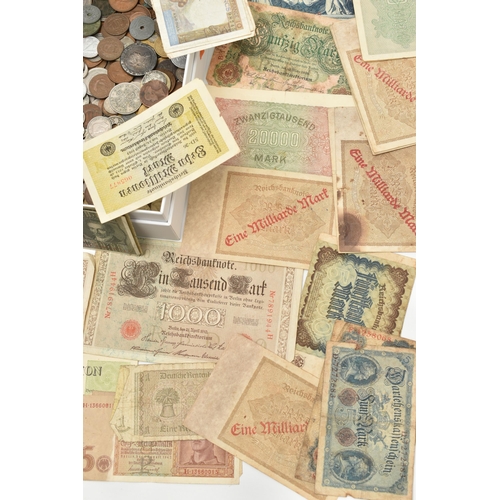 191 - A CARDBOARD TRAY OF MIXED WORLD COINS, of mainly 20th century with approximately 300 grams of silver... 