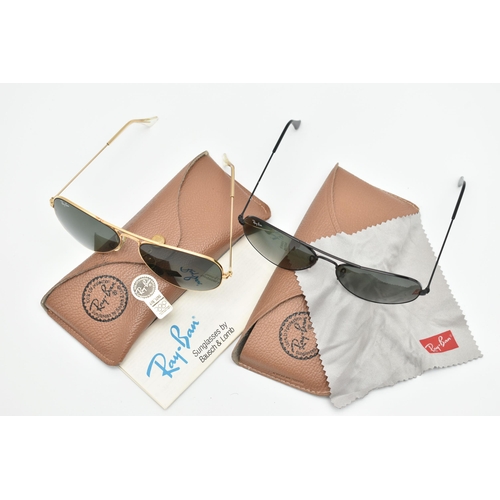 196 - TWO PAIRS OF CASED VINTAGE AVIATOR SUNGLASSES, the first with gold tone frame, stamped 'B & L Ray-Ba... 