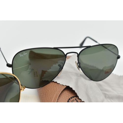 196 - TWO PAIRS OF CASED VINTAGE AVIATOR SUNGLASSES, the first with gold tone frame, stamped 'B & L Ray-Ba... 