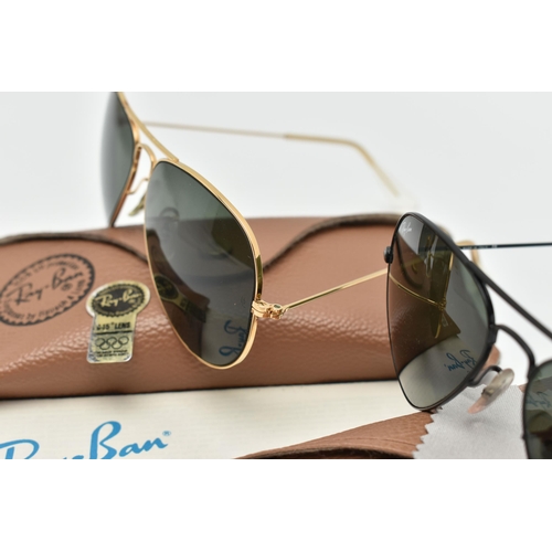 196 - TWO PAIRS OF CASED VINTAGE AVIATOR SUNGLASSES, the first with gold tone frame, stamped 'B & L Ray-Ba... 