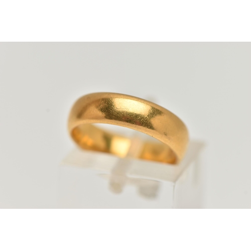 93 - A 22CT GOLD BAND RING, polished band, approximate band width 4.9mm, hallmarked 22ct Birmingham, ring... 