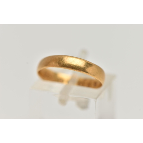 95 - A 22CT GOLD BAND RING, polished band, approximate band width 3.7mm, hallmarked 22ct Birmingham, ring... 